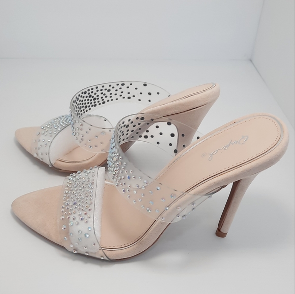 QUPID| Clear Nude Double Straps Heels NEW - Picture 1 of 13